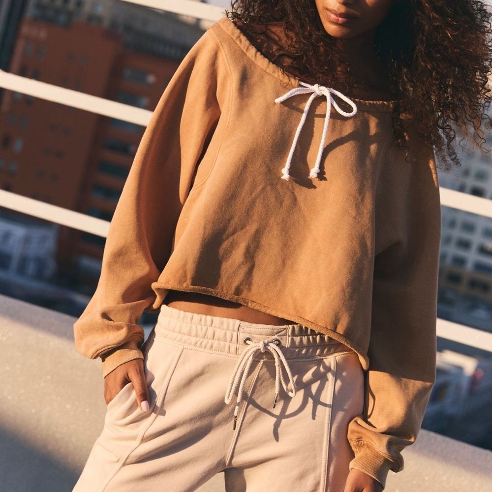 NWOT FP Movement For The Win Off The Shoulder Sweatshirt In Camel